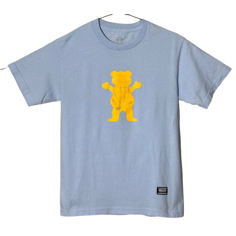 Grizzly Griptape Light Blue T-Shirt With Yellow Bear Design